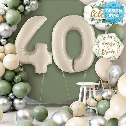 Skiennix 40-Inch Cream White Foil Number Balloons | Helium-Inflatable 0-9 for Birthdays & Anniversaries