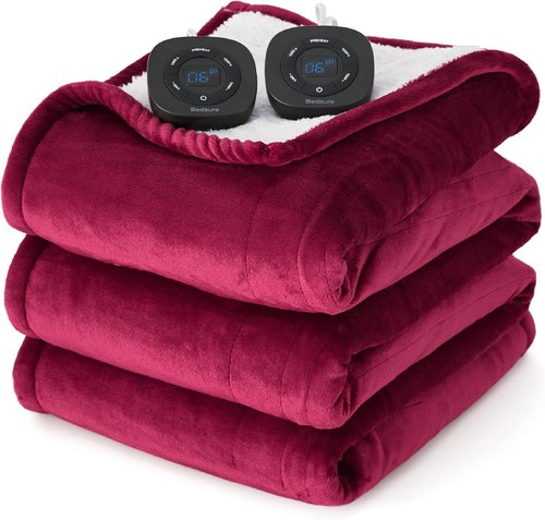 Bedsure Electric Blanket - Queen Size Dual Control Heated Blanket with Fast Heating & 10 Settings (84x90 inches, Burgundy)