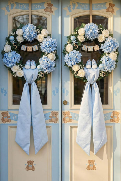 YKW Baby Blue Rhinestone Wreath Sash - 54x5 Inch Sparkle Ribbon for Christmas & Wedding Decor