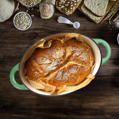 Kerilyn 4.5 QT Enameled Oval Dutch Oven Pot with Lid and Dual Handles, Cast Iron Dutch Oven for Cooking, Bread Baking, Non-stick Enamel Coated Cookware (Light Green)