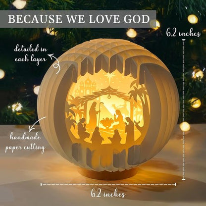 Light Up Nativity Scene - LED Tabletop Christmas Decorations | Small Paper Jesus Figurines