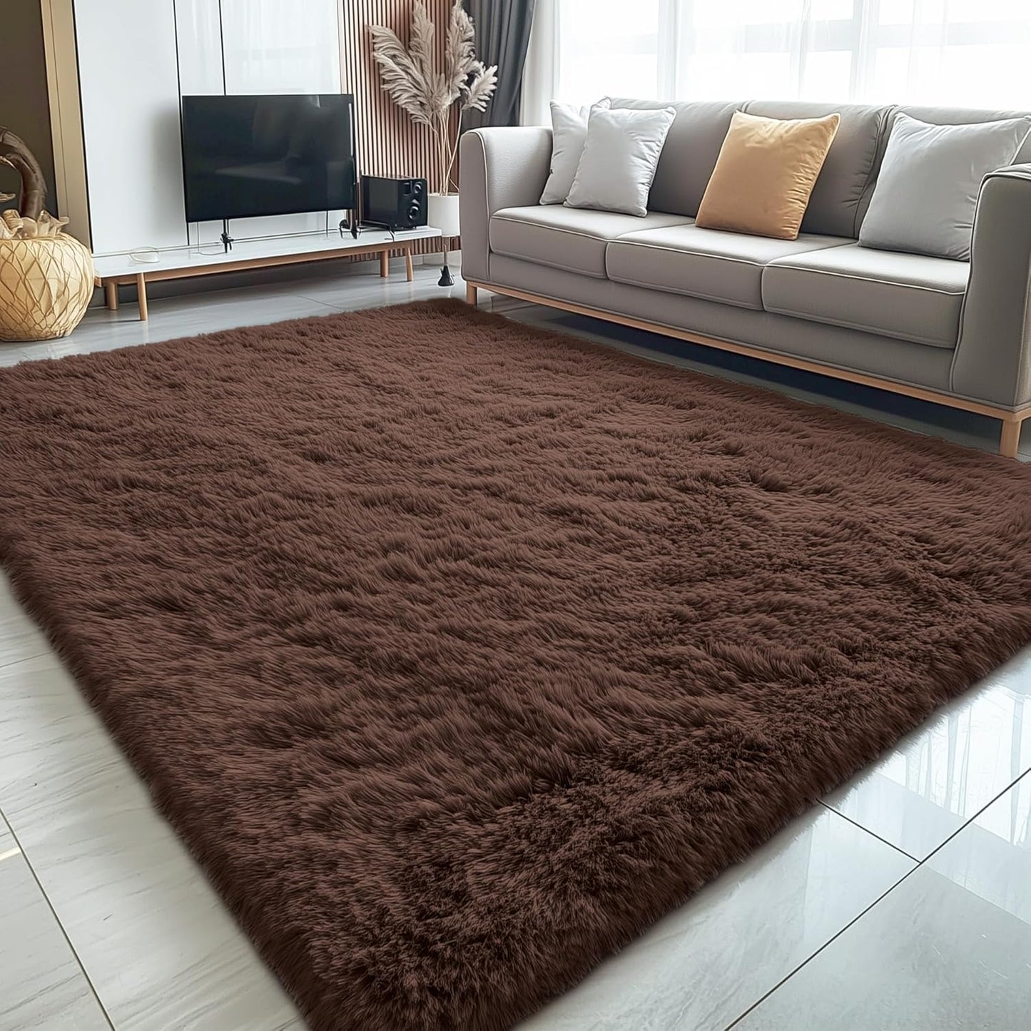 OLANLY Large 5x8 Machine Washable Area Rug - Soft Fluffy Shaggy Carpet for Living Room & Bedroom