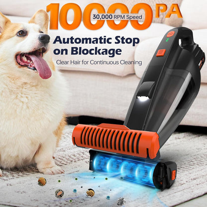 Skiennix Pet Hair Vacuum - Cordless Handheld with 10000Pa Suction & LED Light | Lightweight & Rechargeable