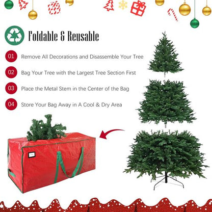 Cosy Family Christmas Tree Storage Bag - Durable Extra Large 7.5 ft Heavy Duty Design with Reinforced Handles & Dual Zippers - Red