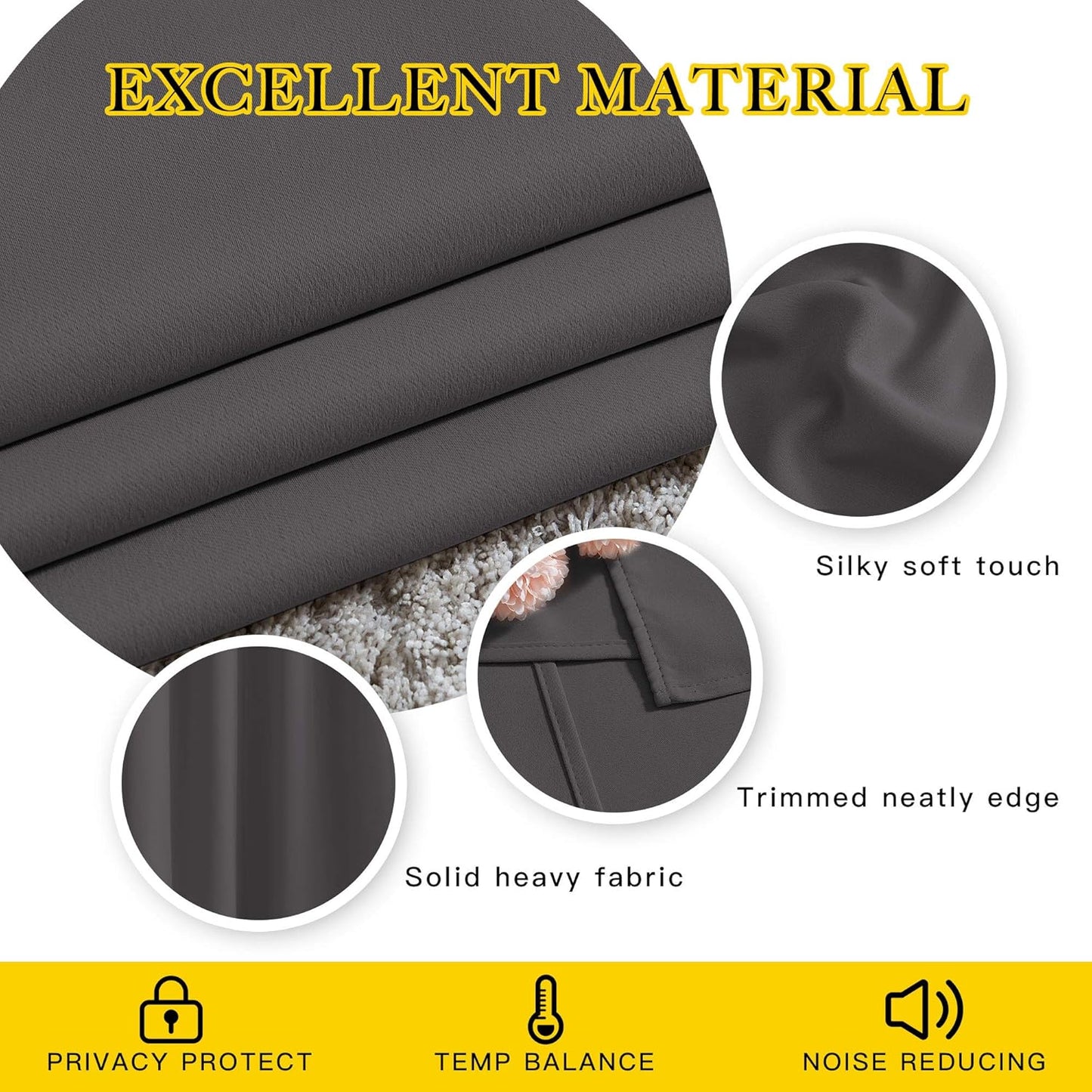 NICETOWN Gray Blackout Curtains - 84-Inch Thermal Drapes for Room Darkening | 2 Panels (W52 x L84)