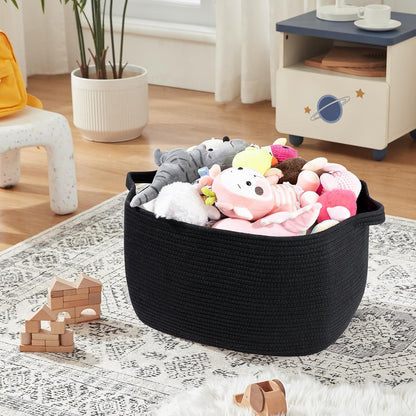 OIASKET Large Blanket Basket - Stylish Black Woven Storage for Toys, Towels & Laundry (Rectangle)