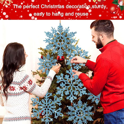 8pcs Large Snowflake Ornaments – Blue, Plastic Glitter Hanging Snowflakes for Christmas Tree & Winter Decor (Variation: 8pcs, Blue)