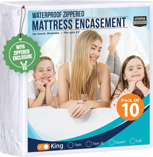 Utopia Bedding King Size Mattress Protector - 100% Waterproof & Bed Bug Proof Encasement | Pack of 10