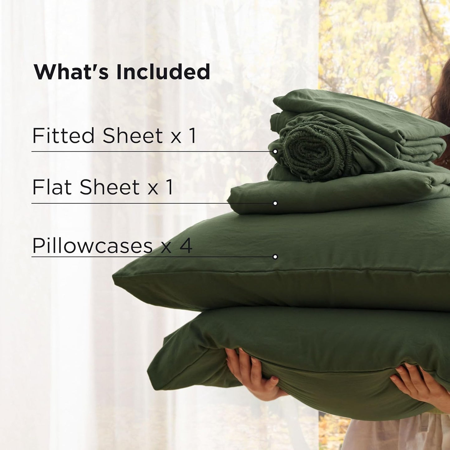 Bedsure Deep Pocket Queen Sheets - Ultra-Soft 6-Piece Bedding Set, Fits Mattresses Up to 18", Olive Green