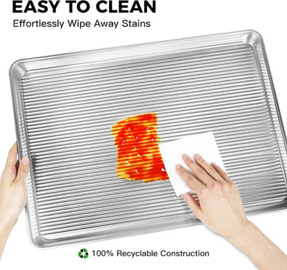 HONGBAKE Aluminum Cookie Sheets - Commercial Quality Non-Stick Baking Pans | 2-Pack with 50 Parchment Paper, 12.8 x 17.7 in, Silver