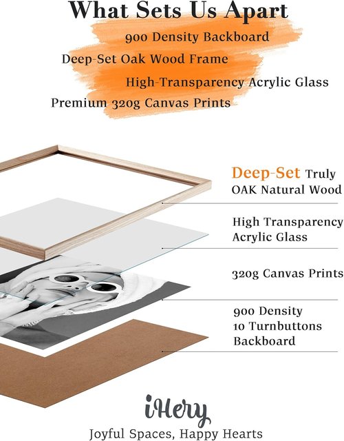 iHery Wall Art | Natural Beige Dimensional Oak Frame | Audrey Hepburn Canvas, 12x16in | Trendy Girls' Bedroom Decor