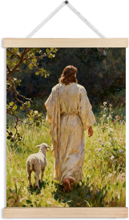MKIJUHB Jesus Leaves the 99 Sheep Wall Art - Framed Canvas Print for Home & Church Decor | 12x16 Inch