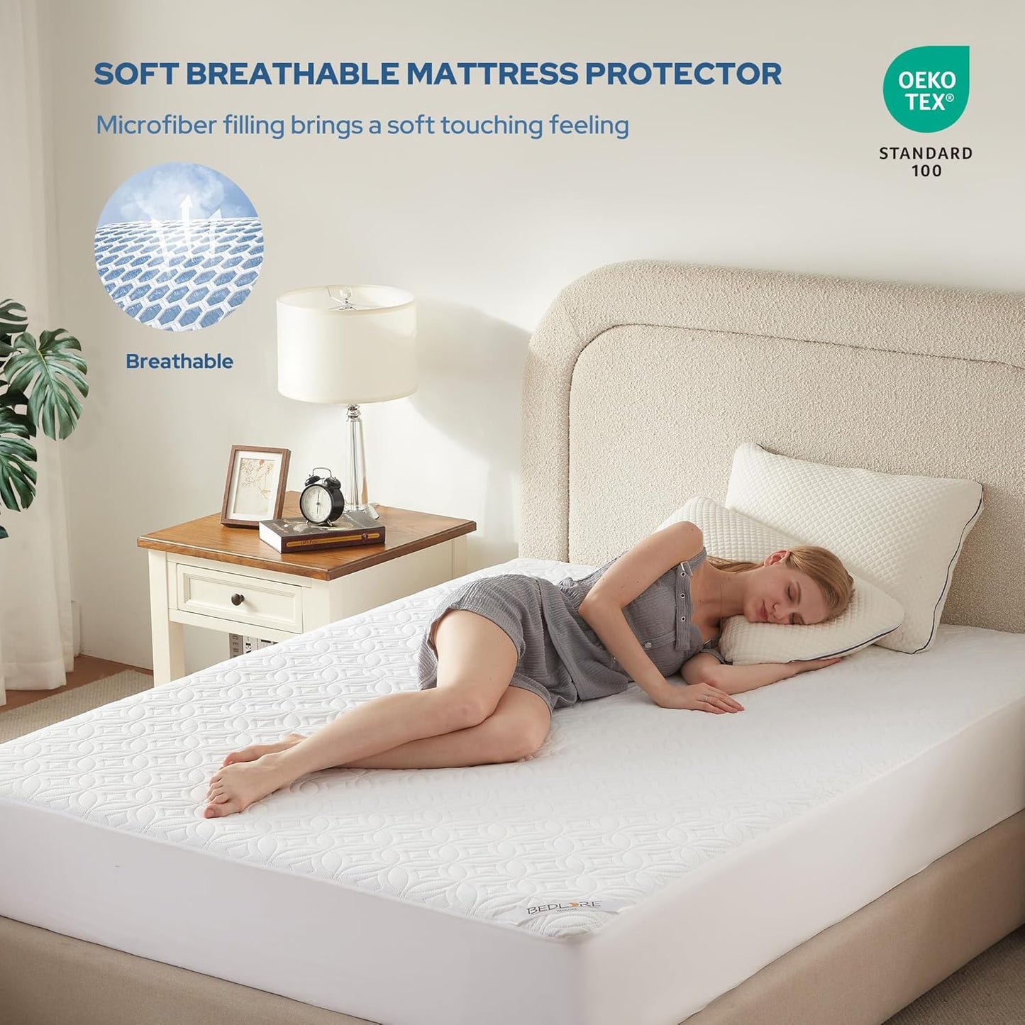 BEDLORE Waterproof Mattress Protector - California King Size, Noiseless & Breathable Cover | Washable, Deep Pocket (White)