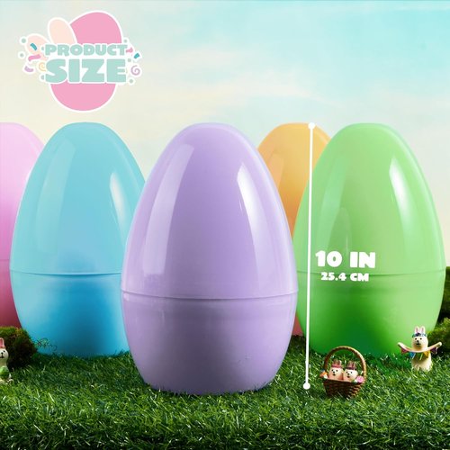 JOYIN Jumbo Easter Eggs - 10" Pastel Plastic Fillable Eggs for Treats, Party Favors & Decorations (6PCS)