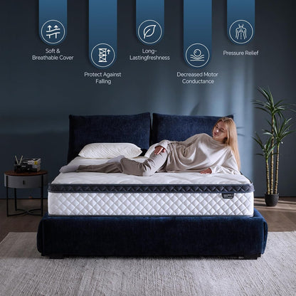 Regine Switzerland Queen Size Mattress - 12 Inch Hybrid with Pocket Springs for Ergonomic Support
