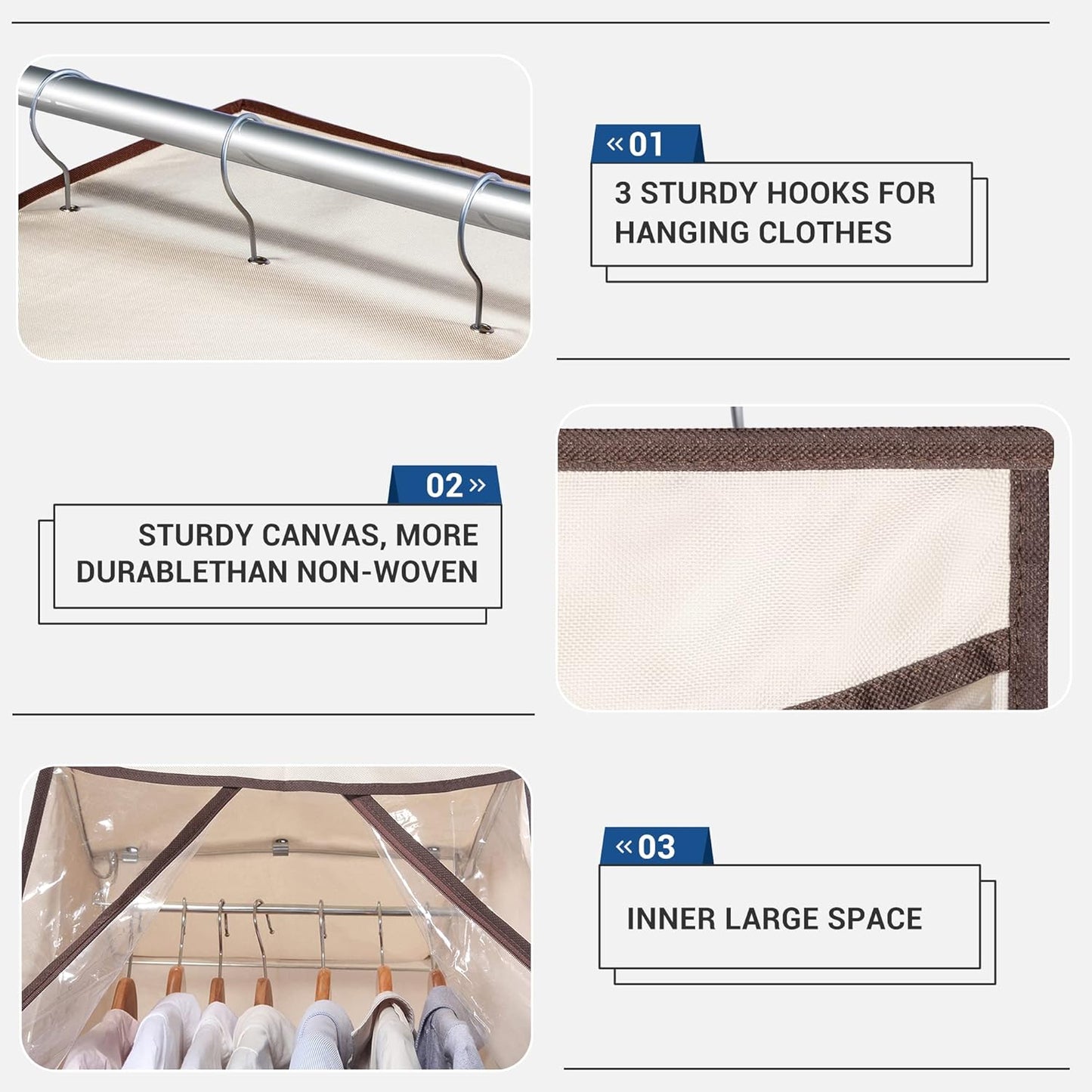 Storage Maniac 2-Pack Hanging Garment Bags - Long Clear Covers for Dresses & Suits | Beige