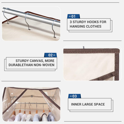 Storage Maniac 2-Pack Hanging Garment Bags - Long Clear Covers for Dresses & Suits | Beige