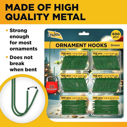 Leafeon 600 Green Ornament Hooks - Gold Finish Christmas Hangers for Tree Decorations (Variation: GREEN 600)