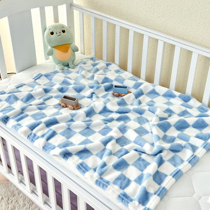 Yurhap Checkered Baby Blanket - Ultra Soft Fleece for Boys | Cozy 30''x40'' Crib & Stroller Blanket in Blue