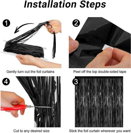 2026 Graduation Party Decorations - 2 Pack Black Backdrop with Metallic Fringe Curtains | 3.28 FT x 7.05 FT