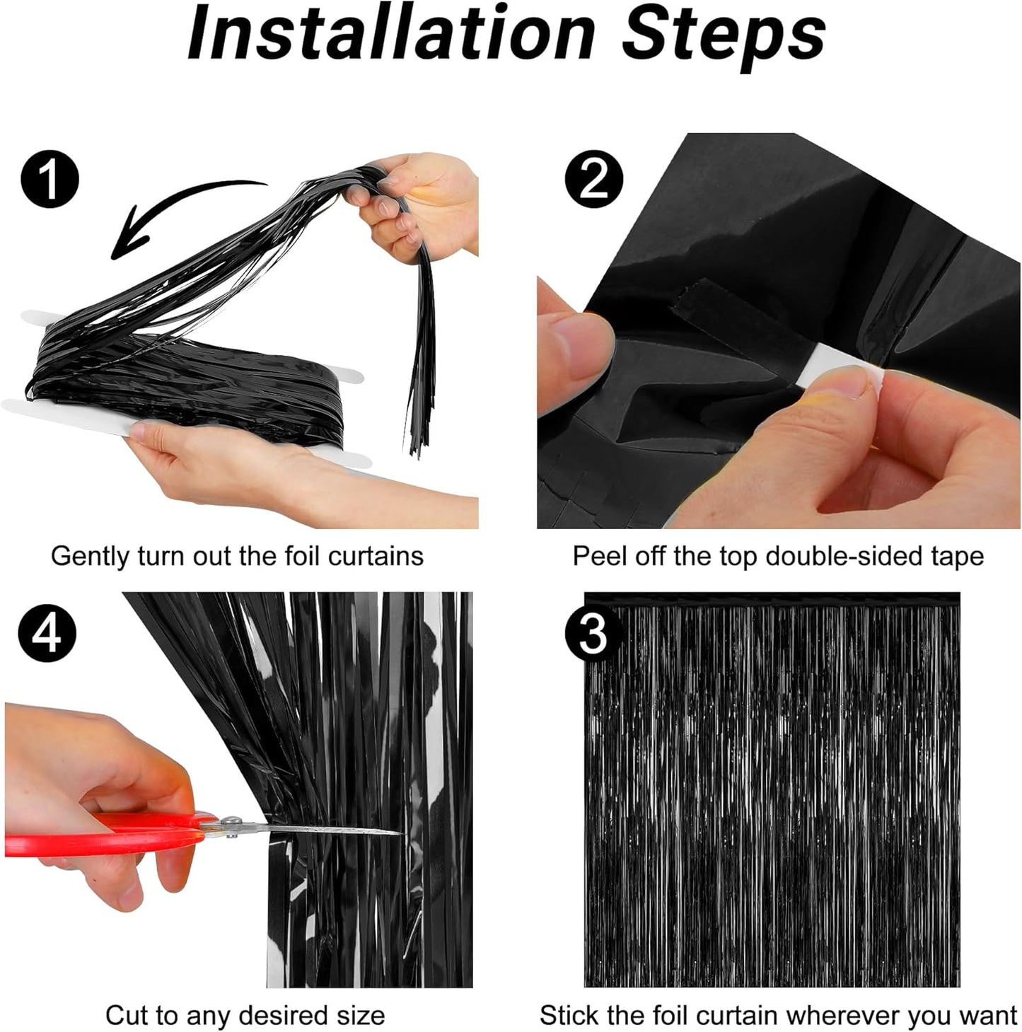 2026 Graduation Party Decorations - 2 Pack Black Backdrop with Metallic Fringe | 3.28 FT x 7.05 FT