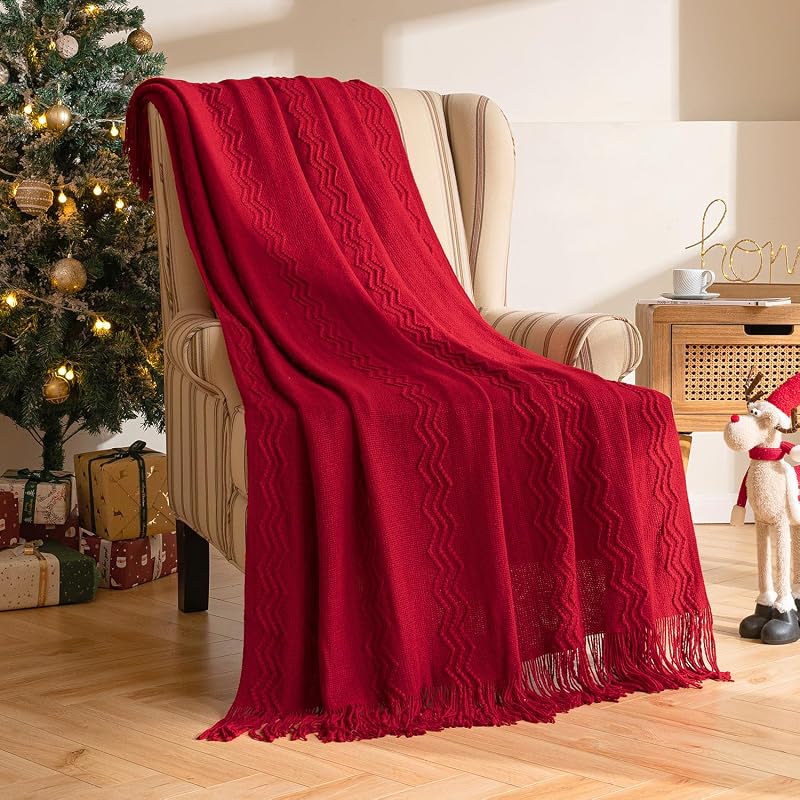 Variation of THIS listing: MIULEE Burgundy 60" x 80" Knitted Boho Throw Blanket for Couch
