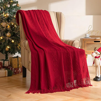 Variation of THIS listing: MIULEE Burgundy 60" x 80" Knitted Boho Throw Blanket for Couch