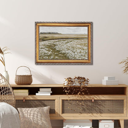 Skiennix Vintage Spring Meadow Canvas Print - Wildflower Wall Art for Living Room & Office | 24x36 Inch with Golden Frame
