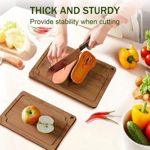Bamboo Cutting Boards Set - Premium Wood Chopping Boards with Juice Grooves & Handles | 2-Piece Set