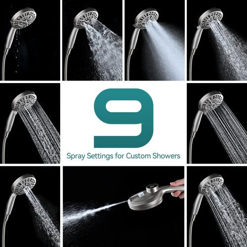 Rain Shower Head with Handheld: Foldable High Pressure Shower Heads with Handheld Spray Combo, 9 Spray Settings/Modes Hand Held Showerhead Dual Rainfall Shower Head Built-in Magnetic Docking and Jets