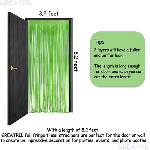 GREATRIL Tinsel Curtain Backdrop - Lime Green Streamers for St. Patrick's Day | 3.2ft X 8.2ft - 2 Packs