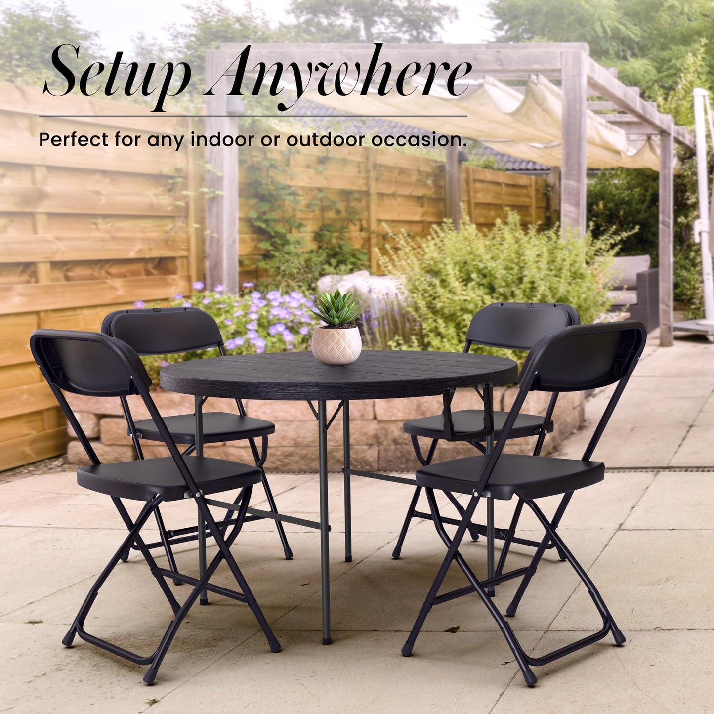 Our Modern Space 3.5 Feet Circular Round Foldable Table with Built in Handle & Steel Legs | Heavy Duty Portable | Perfect for Party, Dining, Wedding, Events, Picnic Indoor, Outdoor, Camping, Utility