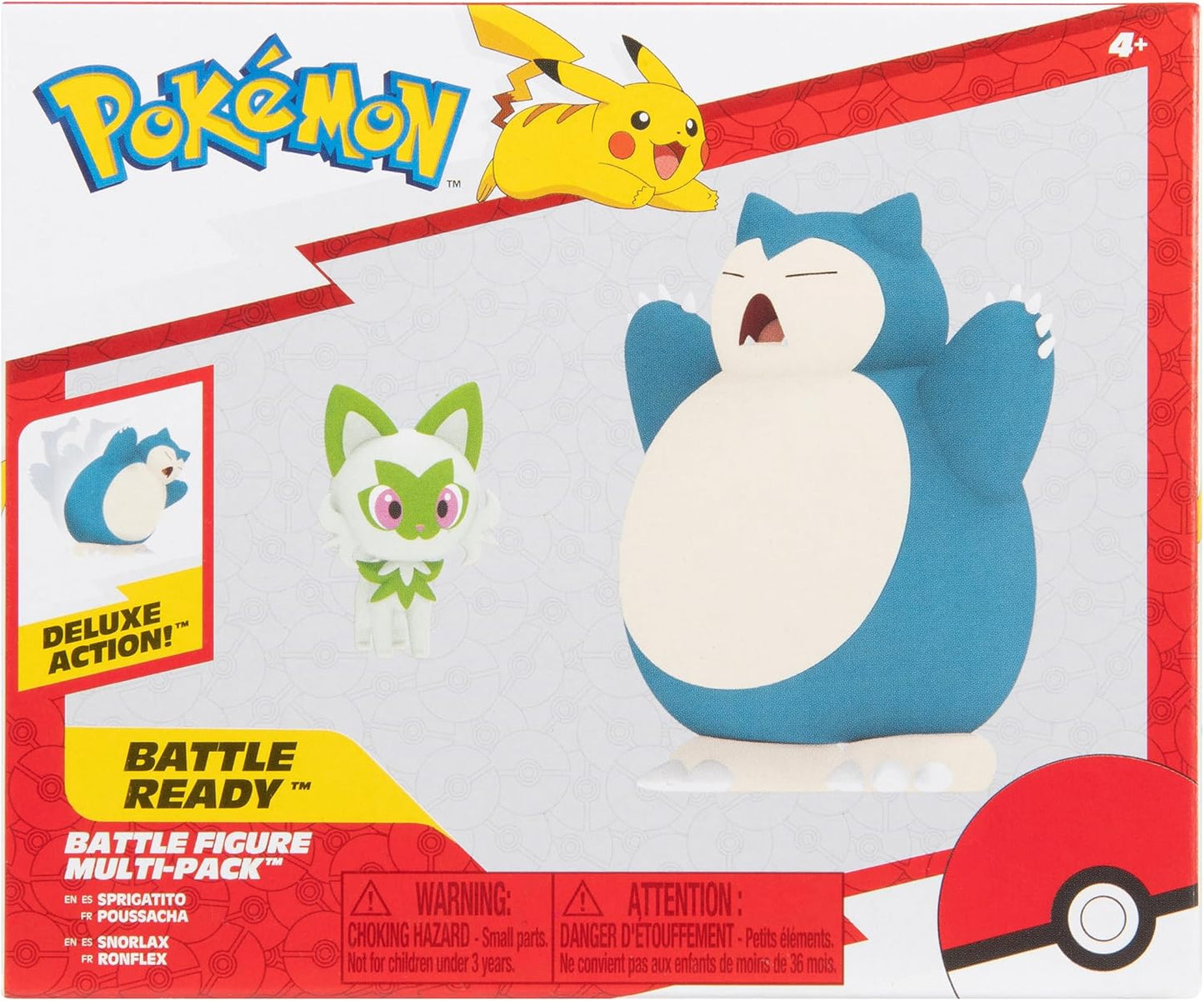 Pokemon Battle Figures - Sprigatito (2-Inch) & Snorlax (4.5-Inch) Ready for Action