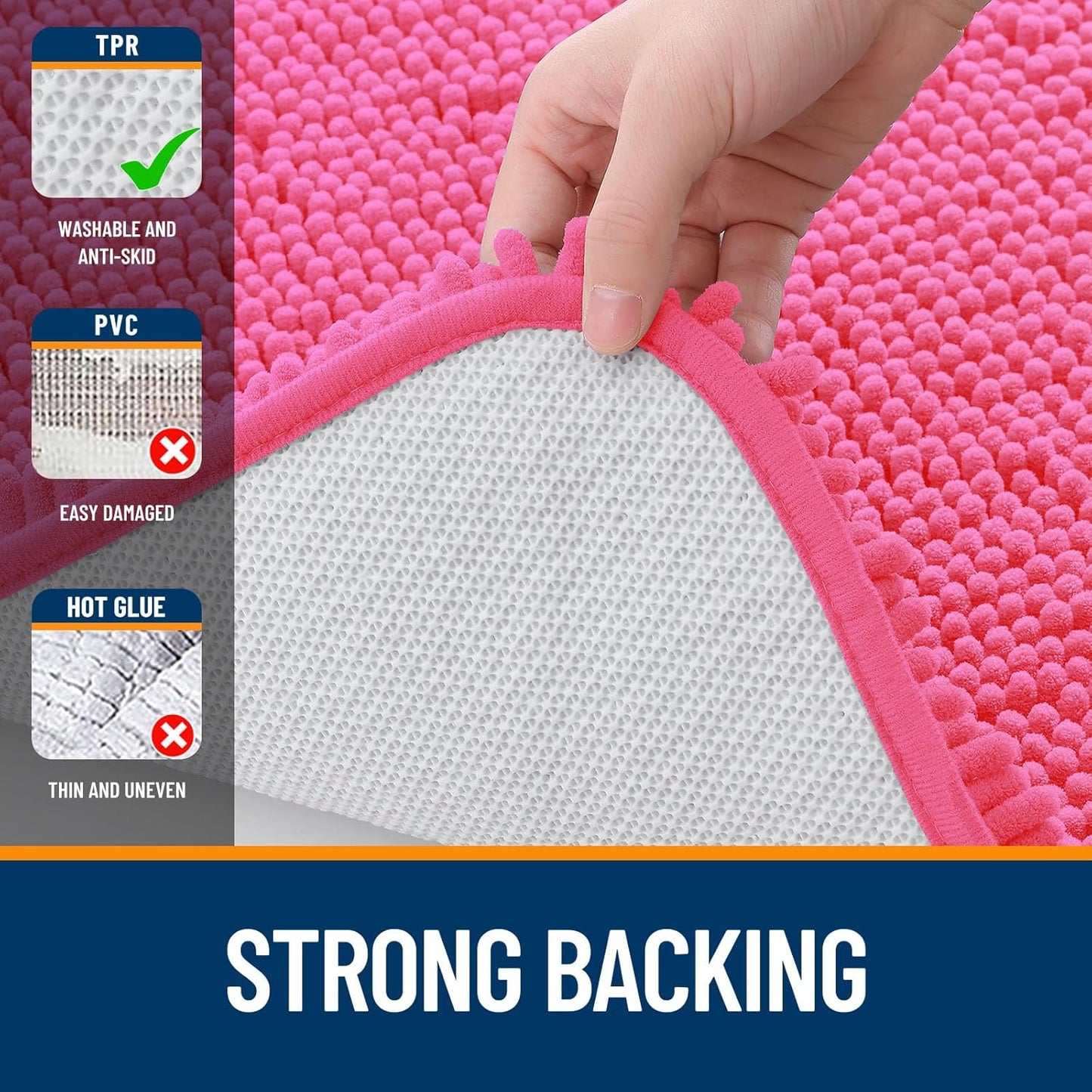 OLANLY Large Bath Rugs - Extra Soft Chenille, Quick Dry & Machine Washable | 59x35, Hot Pink