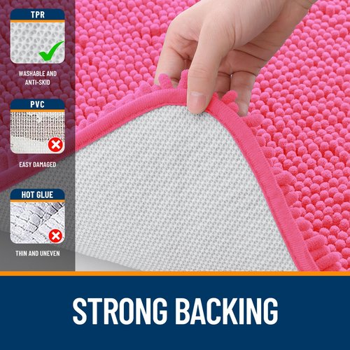 OLANLY Bathroom Rugs 40x32, Extra Soft Absorbent Chenille Bath Rugs, Rubber Backing Quick Dry, Machine Washable Bath Mats for Bathroom Floor, Tub and Shower, Home Decor Accessories, Hot Pink