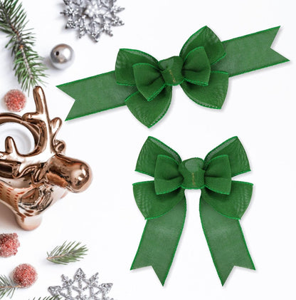 Meseey Wired Ribbon Bows - Handmade Emerald Green Burlap for Wreaths & Gift Wrapping | 2 Pcs Set