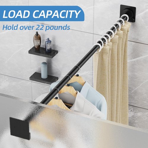CorkLatta Adjustable Matte Black Shower Curtain Rod - 1 Inch Stainless Steel, 32 to 80 Inch, No Drilling