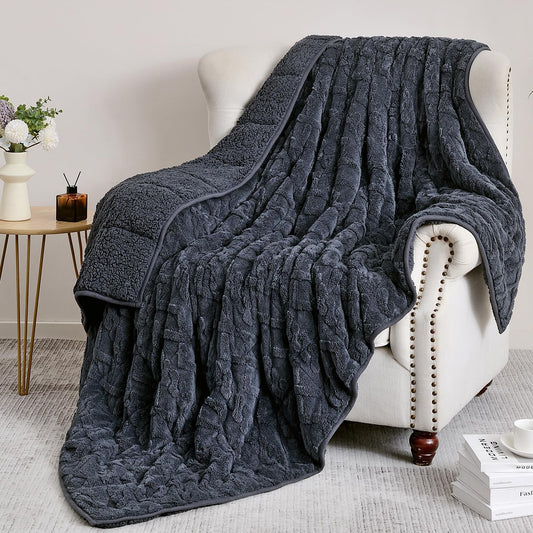 Uttermara Weighted Blanket Queen Size 15 Pounds 60 x 80 Inches, Tufted Cable Pattern Weighted Blanket for Adults, Unicolor Ultra-Soft Thick Heavy Blanket for Sofa Full Size Bed, Dark Grey