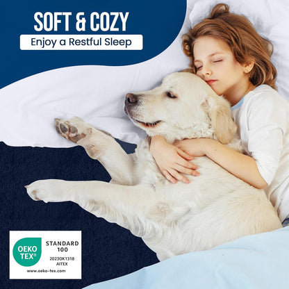 Utopia Bedding Twin Size Mattress Protector - Waterproof Terry Cover with Deep Pockets | Soft & Breathable Navy Blue