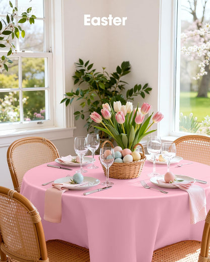 Pureegg Disposable Plastic Table Cloths - 84'' Round, Leakproof & Sturdy, Perfect for Easter and Mother's Day - 10 Pack, Pastel Pink