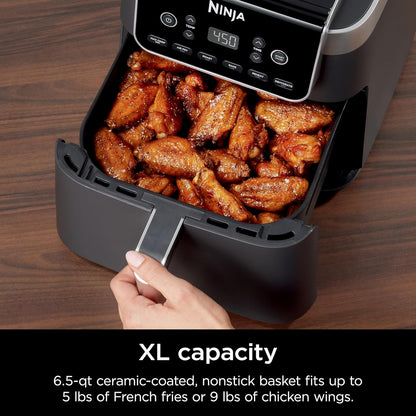 Ninja XL Air Fryer - 6.5 QT Capacity | 6-in-1 Cooking Functions | Nonstick Basket & Recipe Guide | Grey | AF181
