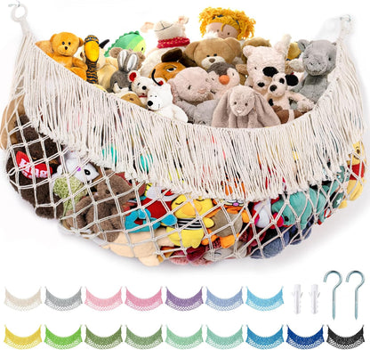 Skiennix Stuffed Animal Hammock - Extra Large 56'' Storage Net for Toys - Cream White