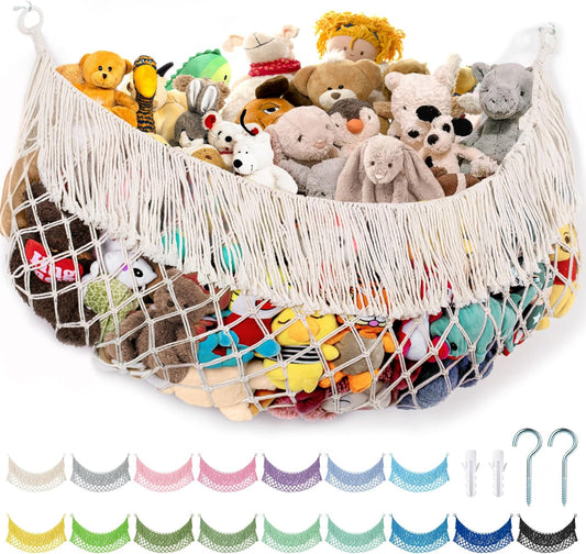Skiennix Stuffed Animal Hammock - Extra Large 56'' Storage Net for Toys - Cream White