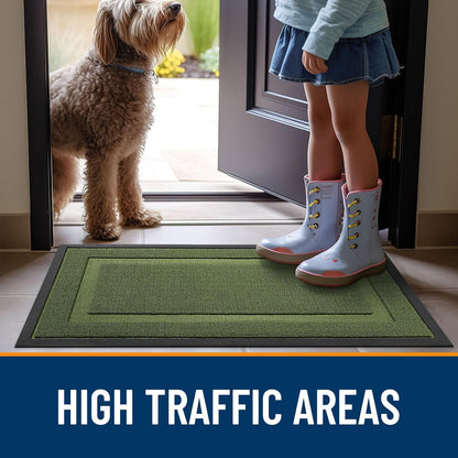 OLANLY Waterproof Front Door Mat - All-Season Natural Rubber Doormat | Easy Clean, 71x23, Classic Green
