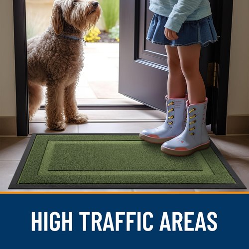 OLANLY Front Door Mat Indoor Outdoor Entrance, Waterproof All-Season, All-Weather Doormat, Sturdy Natural Rubber, Low Profile, Easy Clean Patio Porch Entryway Mat, 47x23, Classic Green