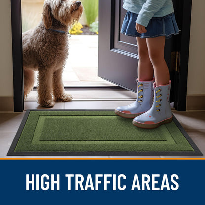 OLANLY Front Door Mat Indoor Outdoor Entrance, Waterproof All-Season, All-Weather Doormat, Sturdy Natural Rubber, Low Profile, Easy Clean Patio Porch Entryway Mat, 33x21, Classic Green