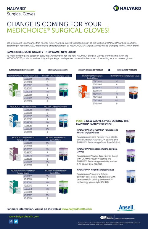 HALYARD Micro Surgical Gloves Sterile Neoprene Individually Wrapped Pairs Powder Free Medical Disposable Gloves, 5.9 mil, Size 8.5 Large, Cream, SGL85085 (Box of 50 Pairs - 100 Total)