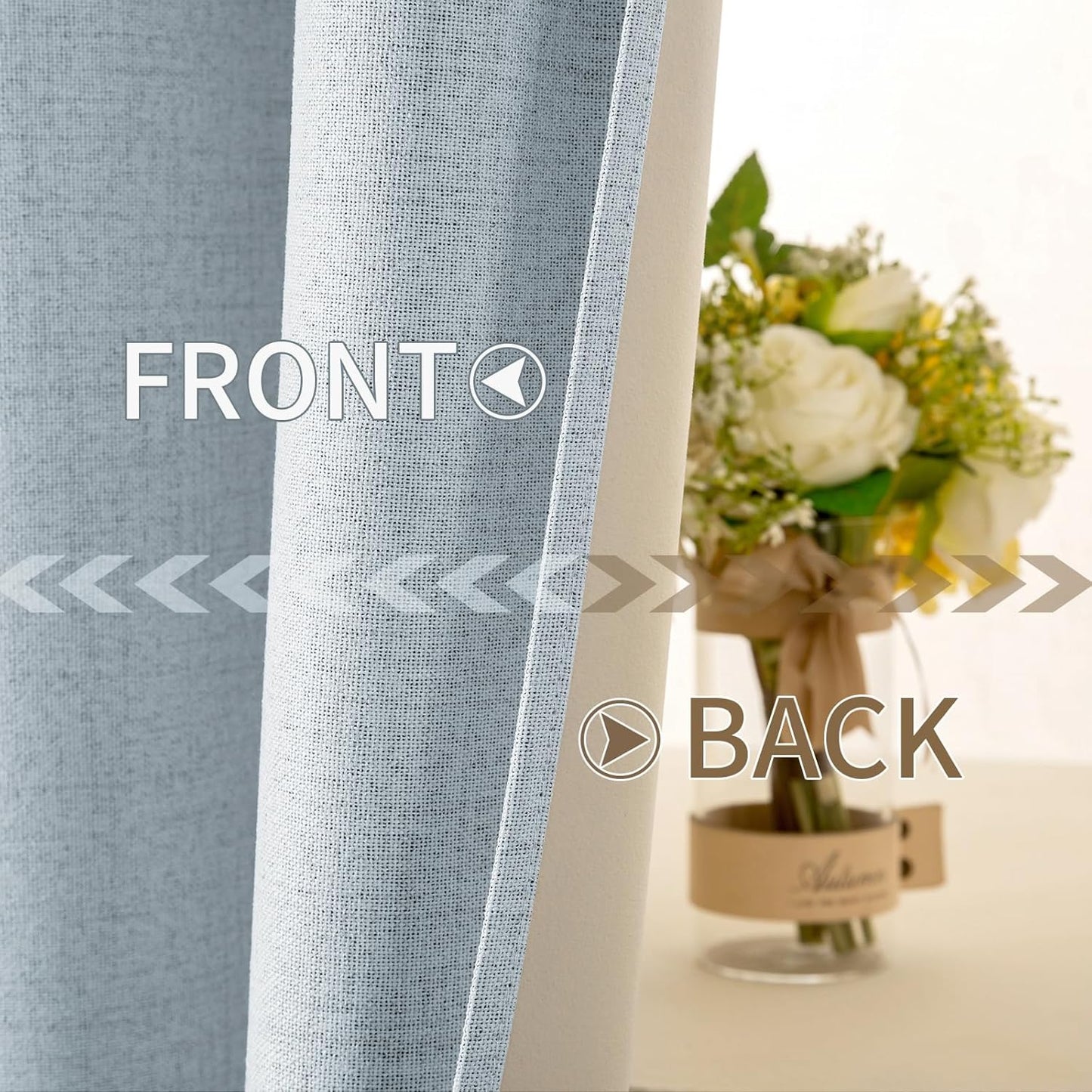 MIULEE 100% Blackout Curtains - Linen Textured Thermal Insulated Drapes in Chambray Blue | 52 x 108 Inch (2 Panels)