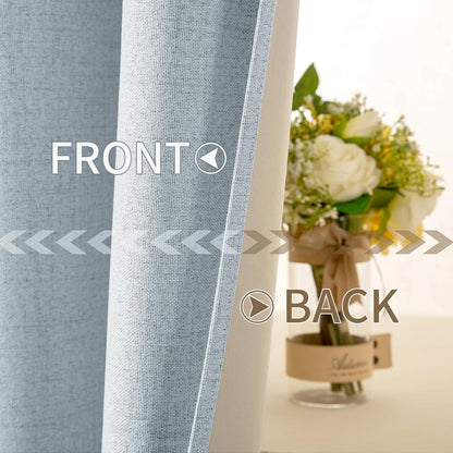 MIULEE 90-Inch Linen Textured Blackout Curtains - Thermal Insulated Chambray Blue Drapes | Luxury Room Decor (2 Panels)