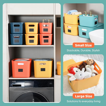 Plastic Storage Bins with Lid - Stackable Organizing Containers for Home & Office | 4 Large & 4 Small